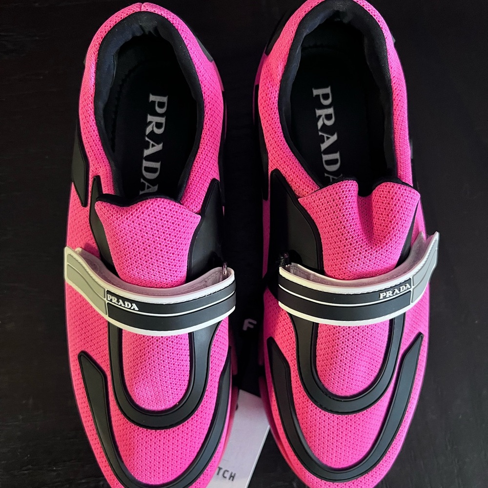 Prada Pink and Black Sneakers with Futuristic Design